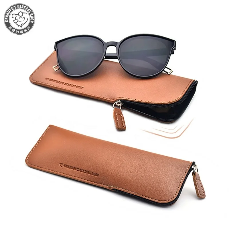 

Wholesale Soft Leather Zipper Eyewear Case Cheap Thin Slip in Travel Sleeve Glasses Pouch Sunglasses Case for Men Women Students