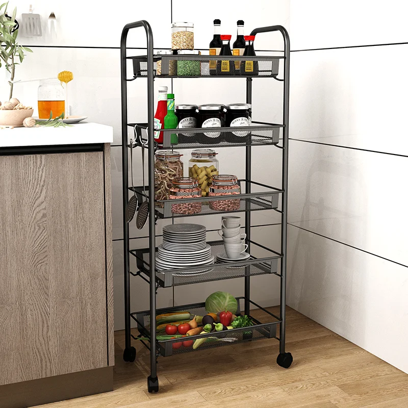 

4 Tier Metal Storage Shelves with Wheels Roller Cart Wire Storage Baskets Office Rolling Cart Organizer