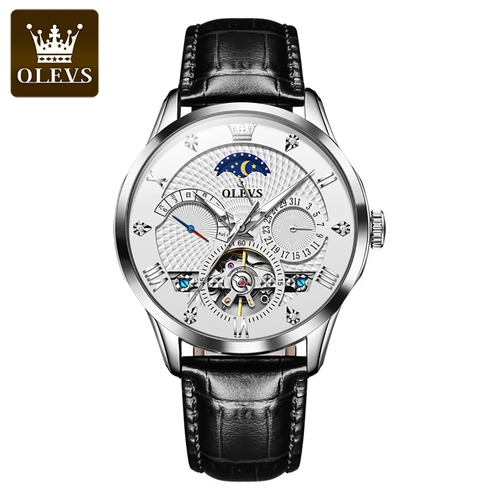 

OLEVS 6652 New Arrival Custom Private Label High quality Automatic Best leather Date Waterproof Men tourbillon Watch mechanical