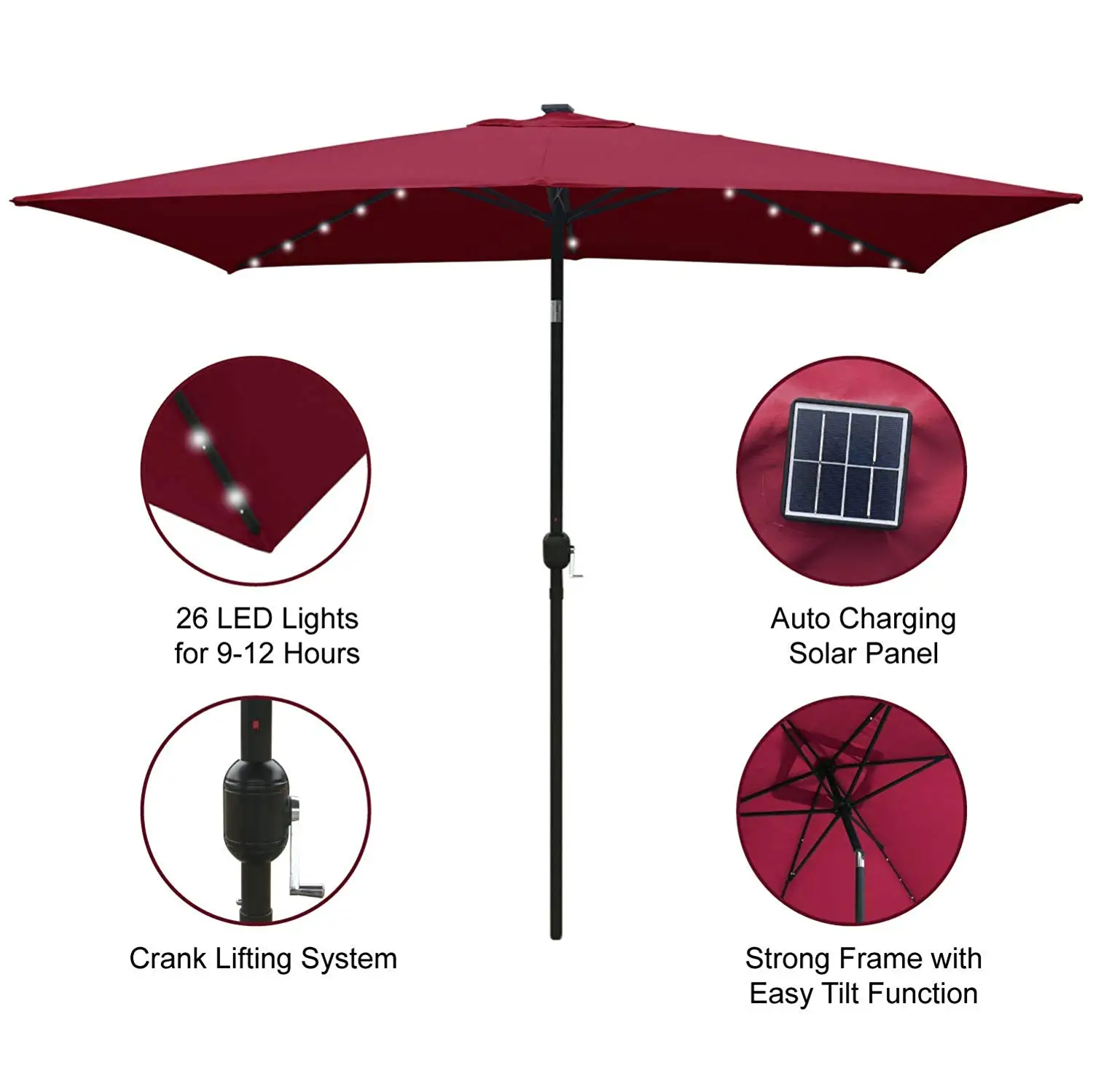 Abccanopy Rectangular Outdoor Solar Powered Patio Umbrella With 26 Led Lights 6 6 By 9 8 Ft Buy Solar Powered Patio Umbrella Led Lights Umbrella Patio Umbrella Product On Alibaba Com