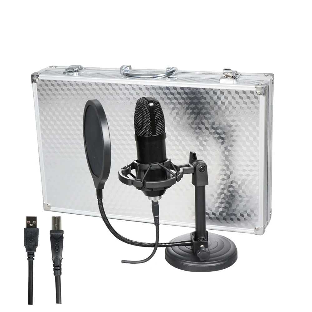 

2020 aluminum box packaging new USB condenser microphone BM700 desktop stand filter set, Black