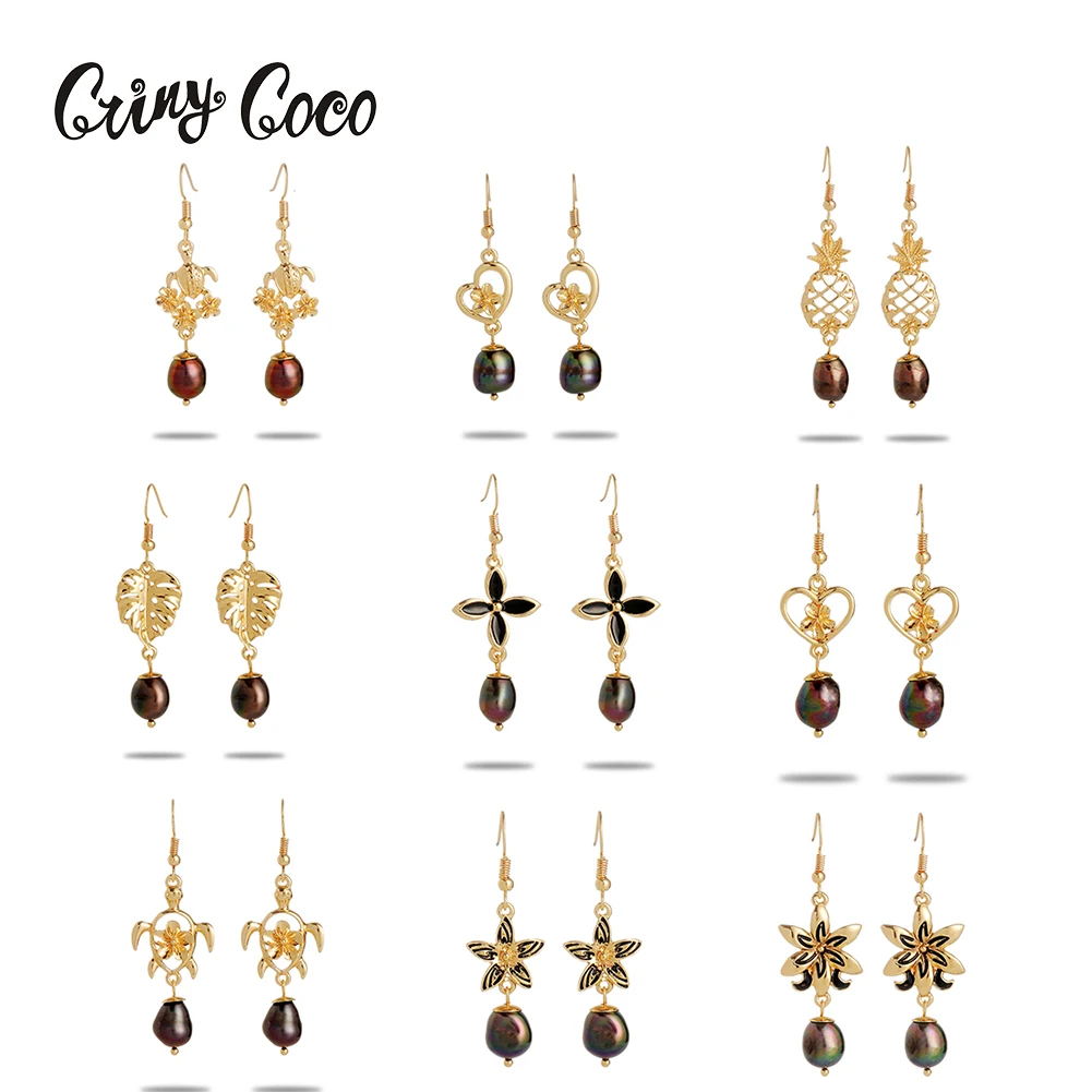 

Cring CoCo Hawaiian Flower earrings Dangle Gold Plated Pineapple Earrings Jewelry Hawaiian Earrings wholesale For Women Gifts, 14k gold plated