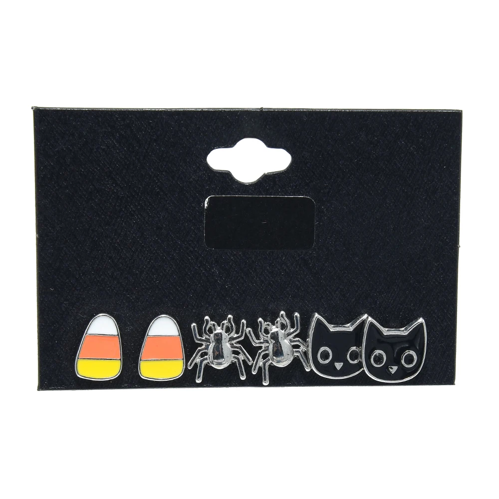 

Veijer Cute Earring Set For Women Black Cat Silver Spider Small Stud Animal Earrings Set, Multi