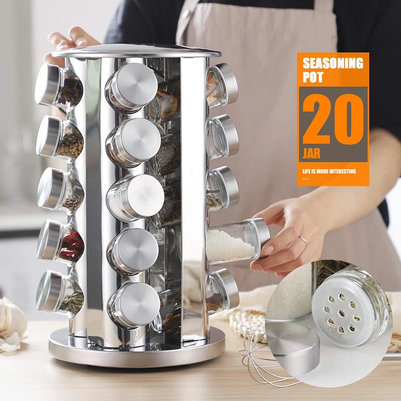 

Spice Rack organizer 20 Jars spice Rotating Spice Holder Shelf For Kitchen