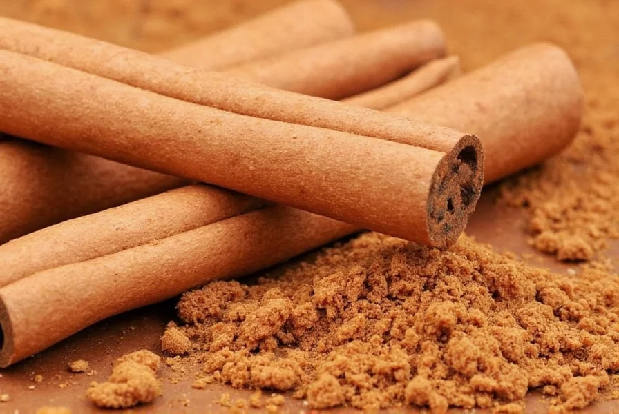 Side-by-side comparison of Ceylon cinnamon sticks versus Cassia cinnamon sticks showing the distinctive layered bark of Cassia and the tightly rolled quills of Ceylon