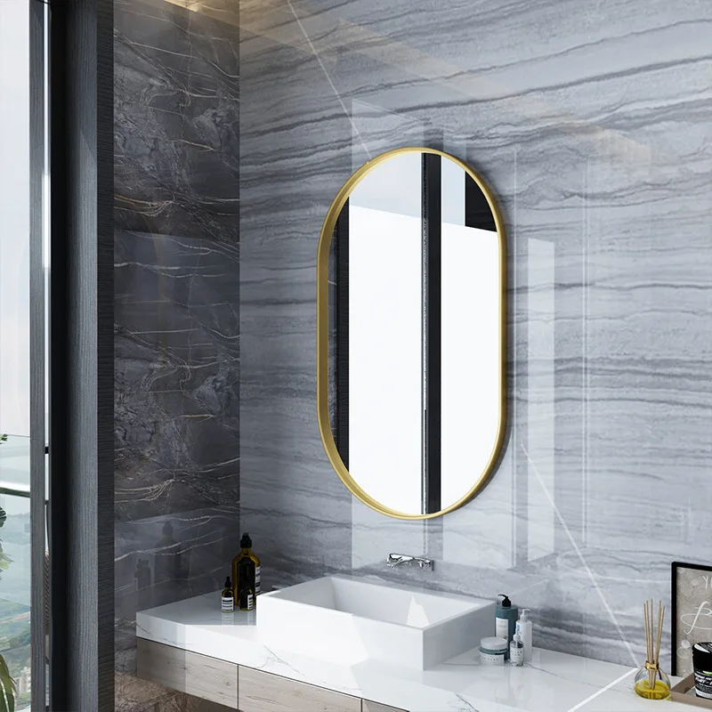 

Hot Pick European Style 70*120cm Black & Gold Color Oval Style Aluminium Framed Bathroom Mirror, Customized