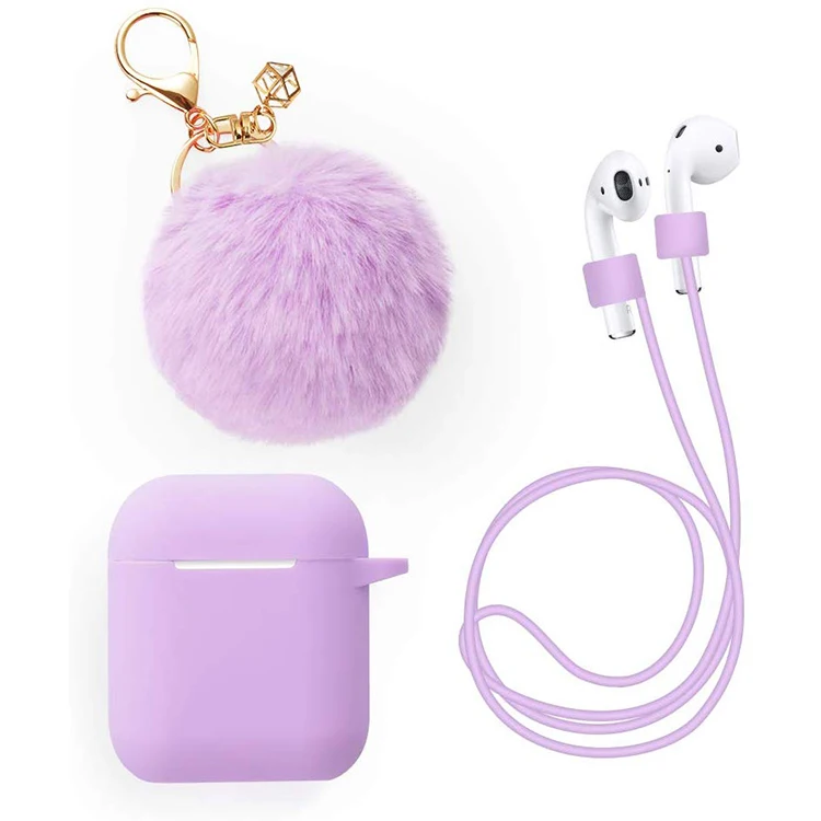 

2021 New Winter Fox Fur Ball Plush Pearl Keychain Soft Silicone Earphone Case For Airpods 2 1 Wireless Headset Cover