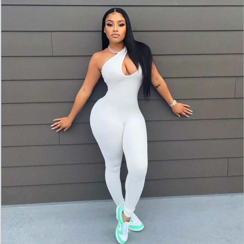 

2021 European and American new summer style women's sexy one shoulder sleevess sports Jumpsuit