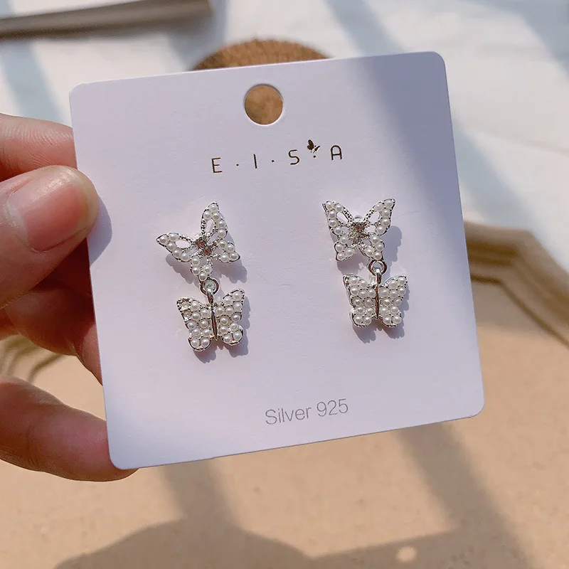 

2020 Fashion Elegant Crystal Butterfly Earrings Simple Cute Korean Female Lady Small Stud Earrings Vintage Zircon Stone Earrings, Gold, silver