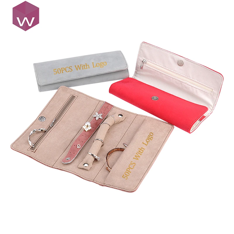 

Wholesale White Jewellery Holder Organizer Display Case Leather Travel Pouch Bag Foldable Small Velvet Jewelry Roll, Gray/red/brown