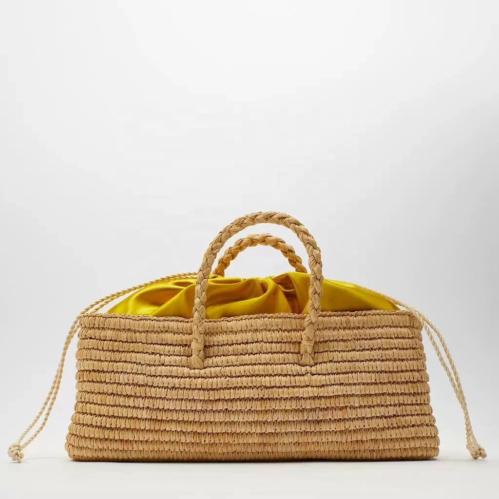 

bohemian women fashion handmade handbag raffia straw bag summer beach bag bucket, Customizable