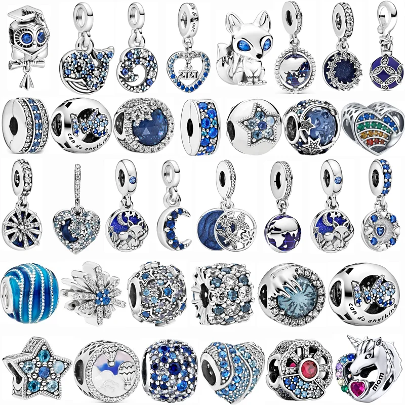 

Blue series S925 Sterling Silver Charm Bracelet Jewelry DIY Pandora