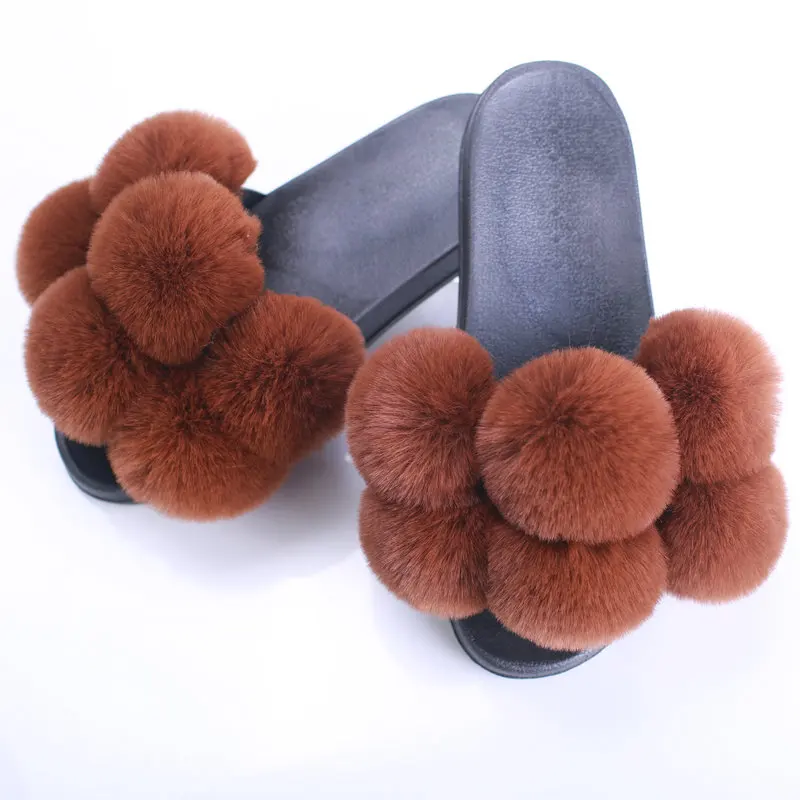 

Real Fox Fur Slippers adult faux fur slide sandals Custom Women Fashion Fur Slides