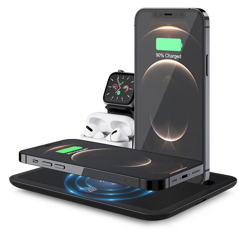 

High Quality 3 to 1 iphone x Cellphone Table Top Eco Friendly Wireless Charger Stssion, Black white