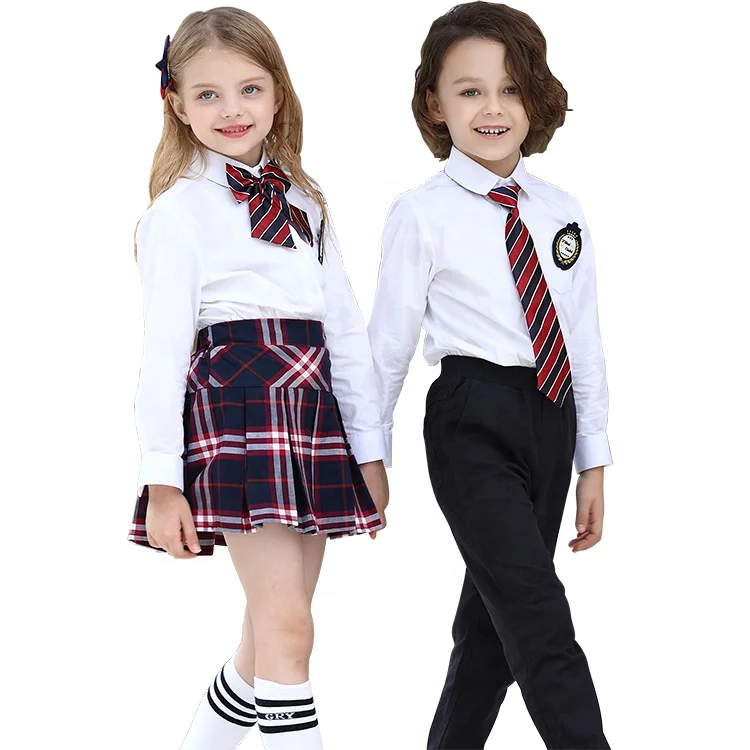 

100% Cotton Long Sleeve Shirt 2-piece High Primary School Uniform Preschool Uniforms Hot Selling OEM/ODM Spring and Autumn TWILL, White, light blue