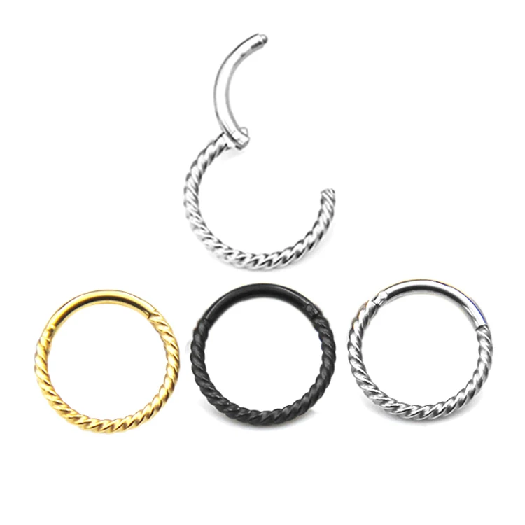 Ready to Ship 316l Stainless Steel Twisted Rope Hinged Segment Septum Ring