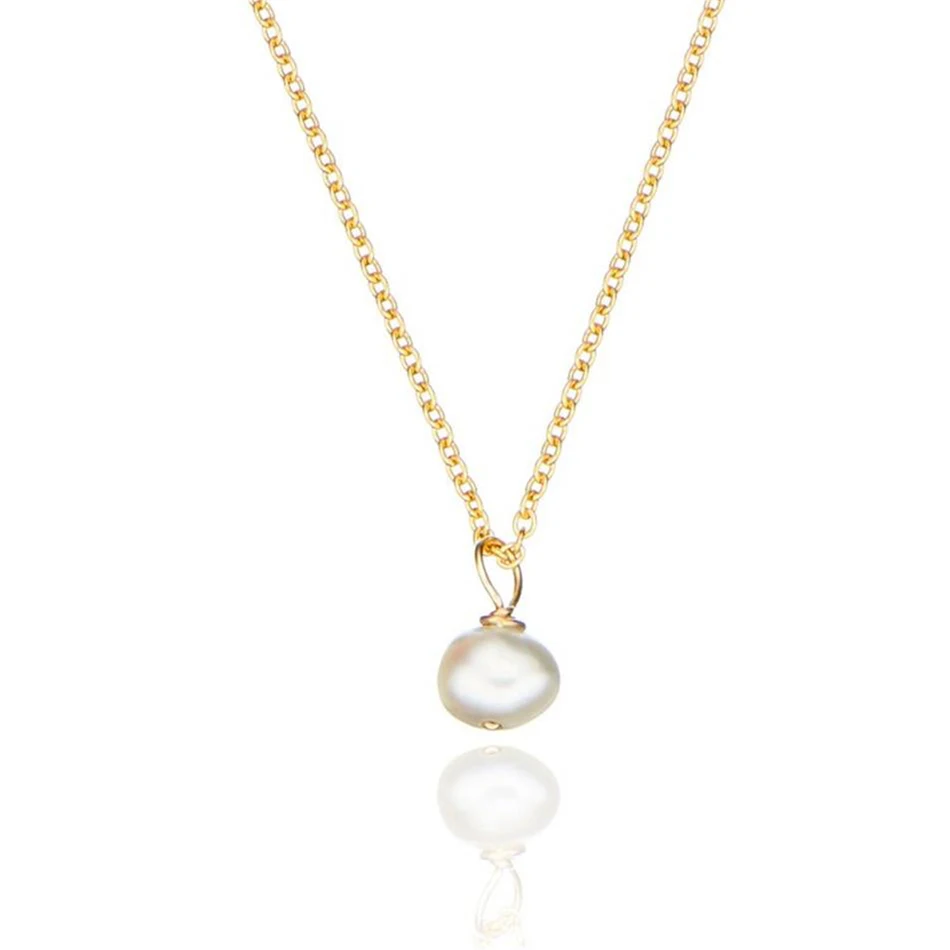 

nice jewelry 18k gold plated dainty necklace 925 sterling silver single pearl necklace