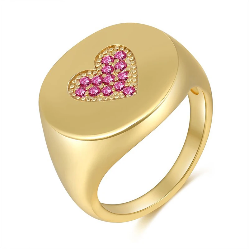 

2021 women chunky fuchsia color 18k real gold plated cubic zircon love heart rings