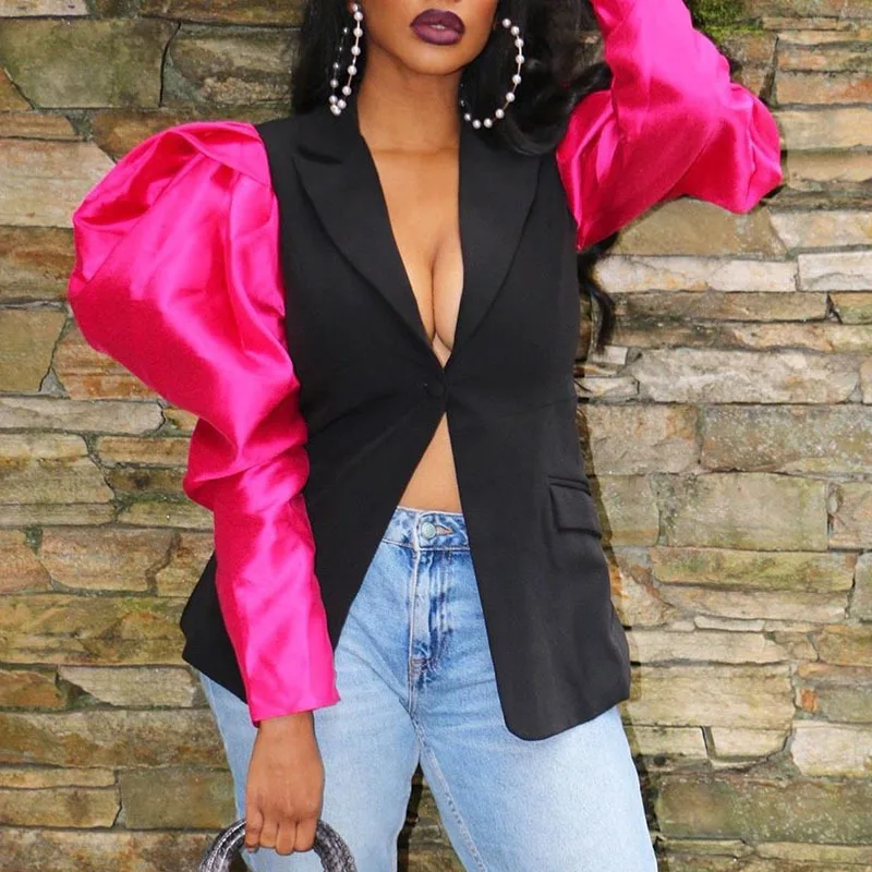 American and African New autumn women wear contrast color sexy coat trumpet sleeve