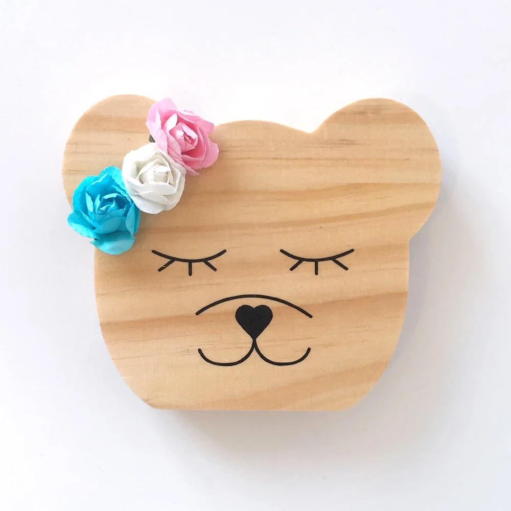 

Baby Cartoon Bear Fox Crown Flower Cat Handmade Natural Wooden Children Room Nursery Decor Crafts Photography Props