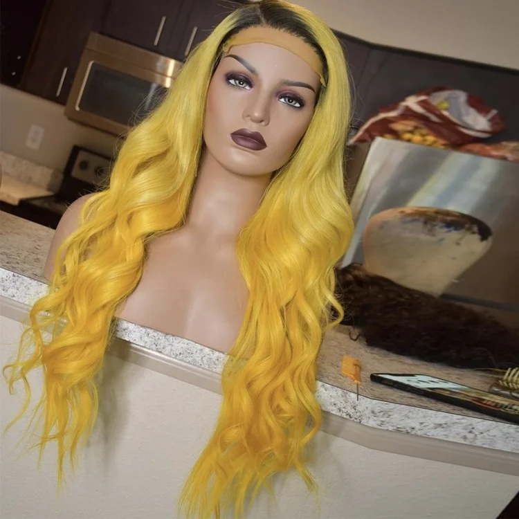 

Omber Color Body Wave Black to Yellow Colored Virgin Human Hair Lace Front Wigs for Black women