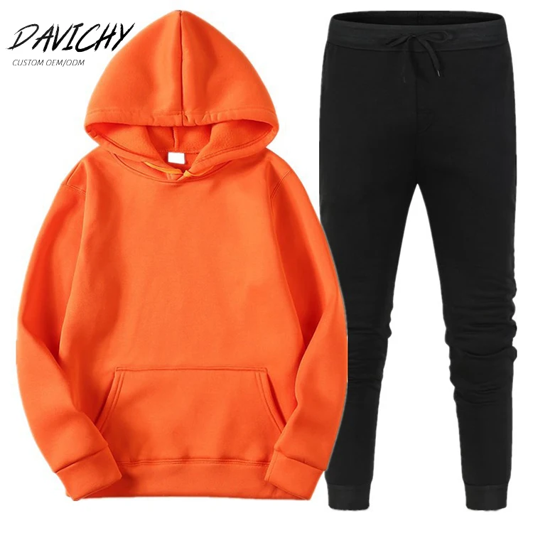

2021 Winter Mens Track Suit Unisex French Terry Solid Custom Logo Hoodies Jogger Pants Sets Gym Running Sweatsuits, As shown as pictures