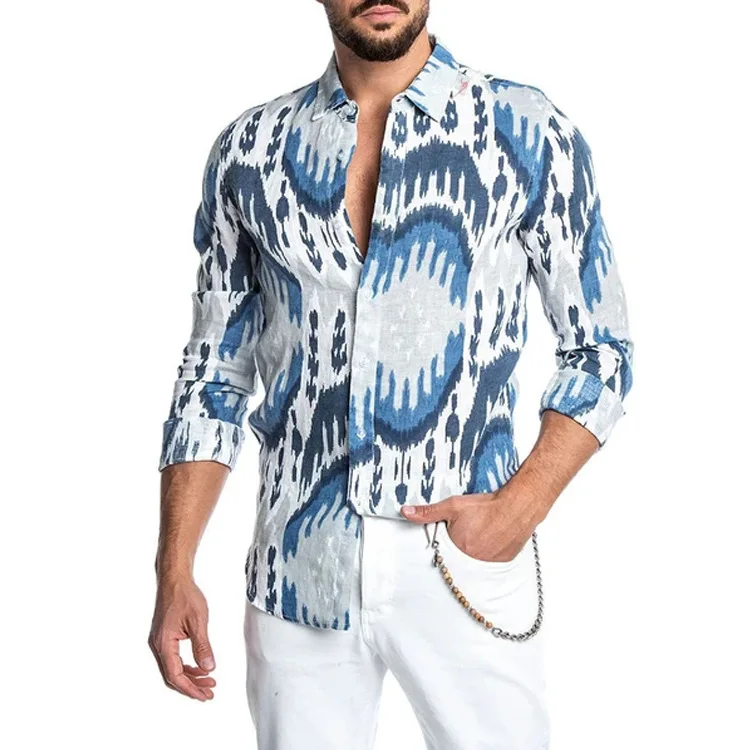 

2022 New Hawaiian Casual Beach Print Long Sleeve Men's Shirts