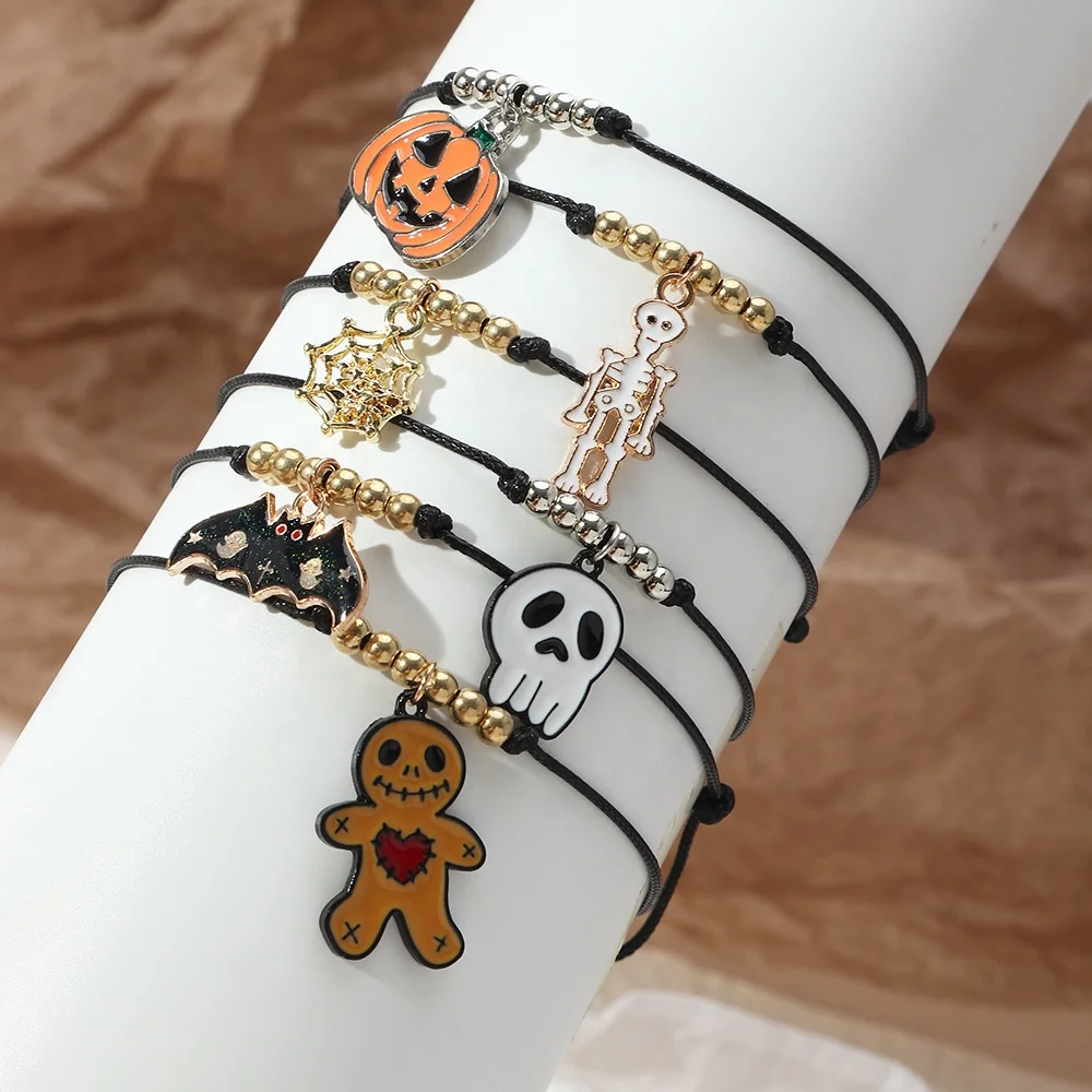 

Funny and Fun Horror Skeleton Skeleton Bracelet Ghost Festival Jewelry Wax Rope Wristband, As pictures