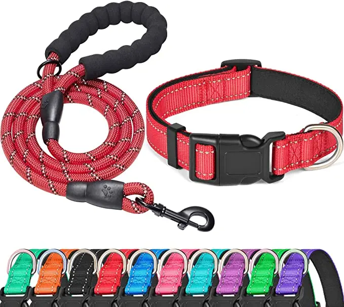 

Amazon hot OEM adjustable fashion custom logo personalized designer luxury reflective nylon pet dog collar leash set