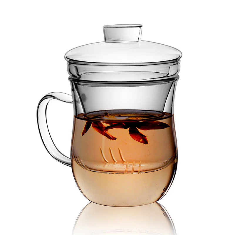 

Single Wall Three-Piece Glass Tea Mug with Lid 300mL, Transparent clear