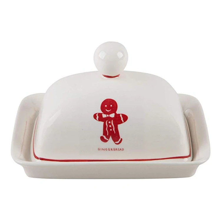 
custom logo color glazed porcelain ceramic butter keeper with lid 