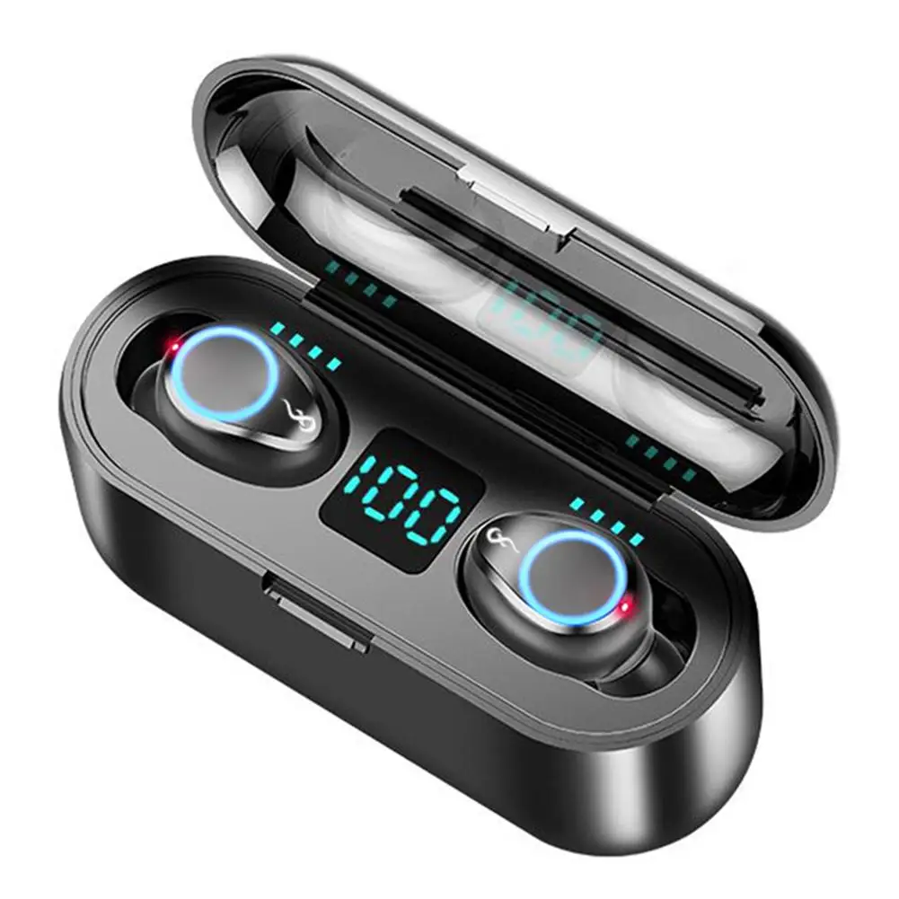 

2021 New hot sale bt 5.0 auricular fone audifon f9 headset earphones earbuds audfonos f9 wireless earbuds with power bank