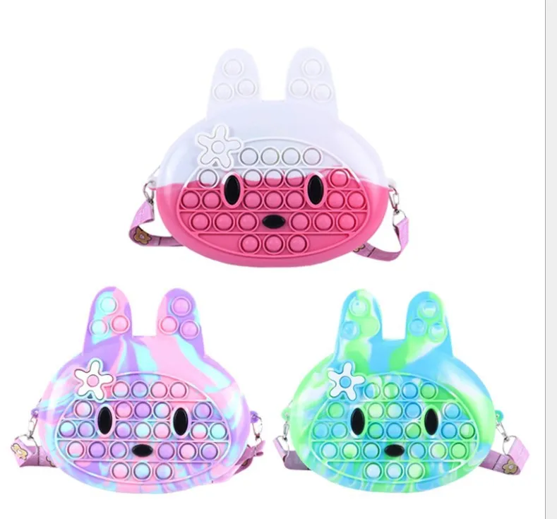 

kawaii fidget toy rabbit long ear popits bag cellphone silicone girls designer brands chains bunny rabbit pop it purse for kids