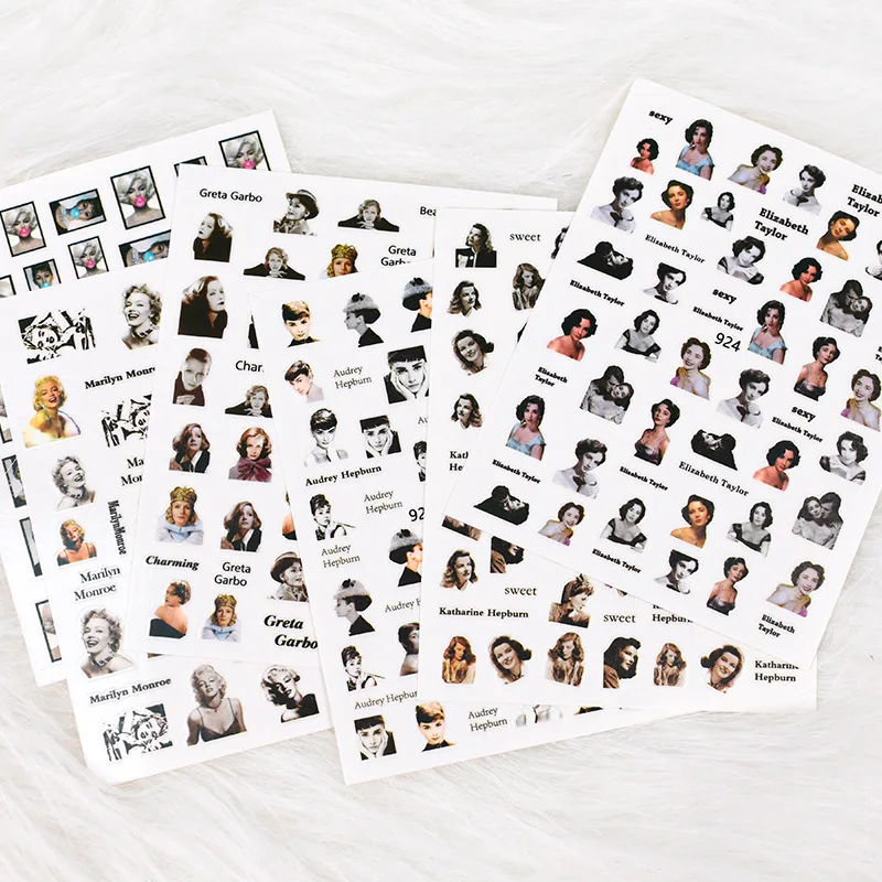 

919-924 New Hepburn nail stickers 3d waterproof retro face ins wind nail decoration patch