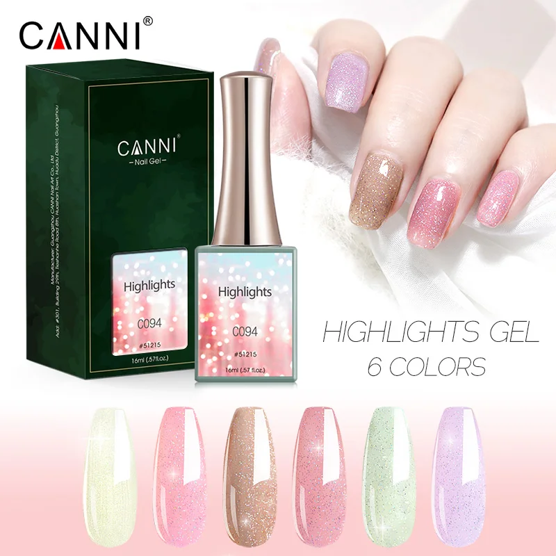 

51215 CANNI 16ML Highlights Gel polish color glitter led uv Laser Semi permanent nail polish long lasting gel factory wholesale, 6 colors #c091-#c096