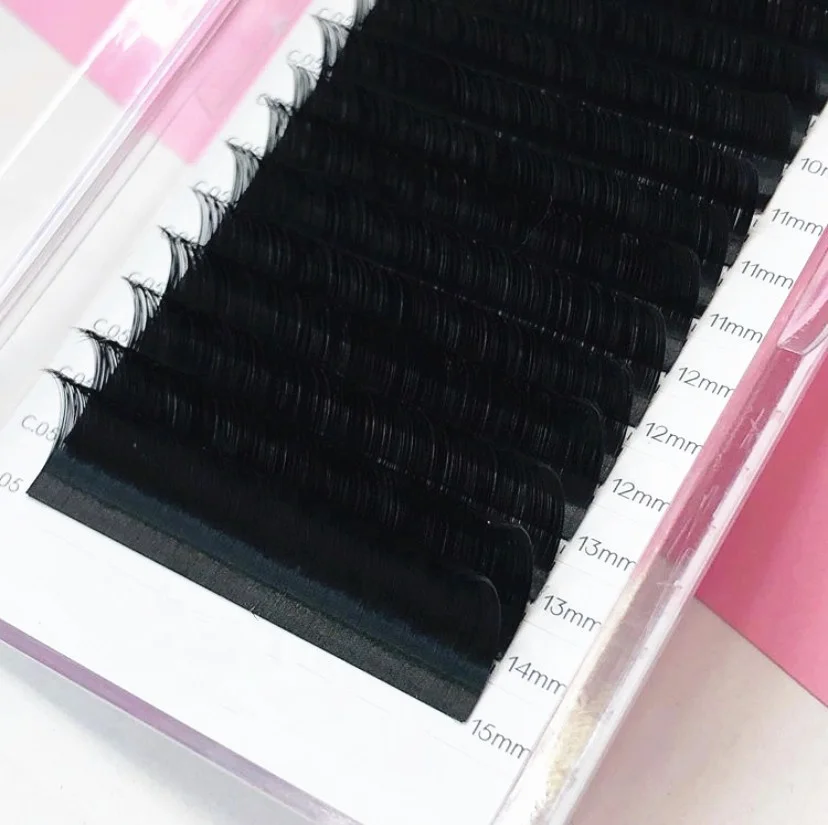 

best faux mink lash korean pbt fiber matte black flat lashes custom your logo mix length lash extension tray, Black/matte black