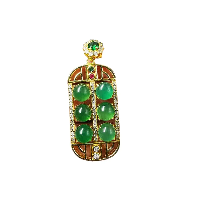 

928 Silver Inlaid Green Chalcedony Abacus Pendant Ice Green Agate Wishful Abacus Pendant Jade Necklace Jade Pendant