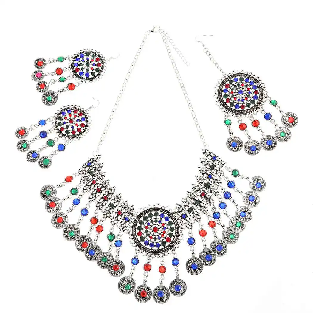 

Bohemia New Coin Colorful Diamond Earrings and Necklace Girls Pop Suit, Color