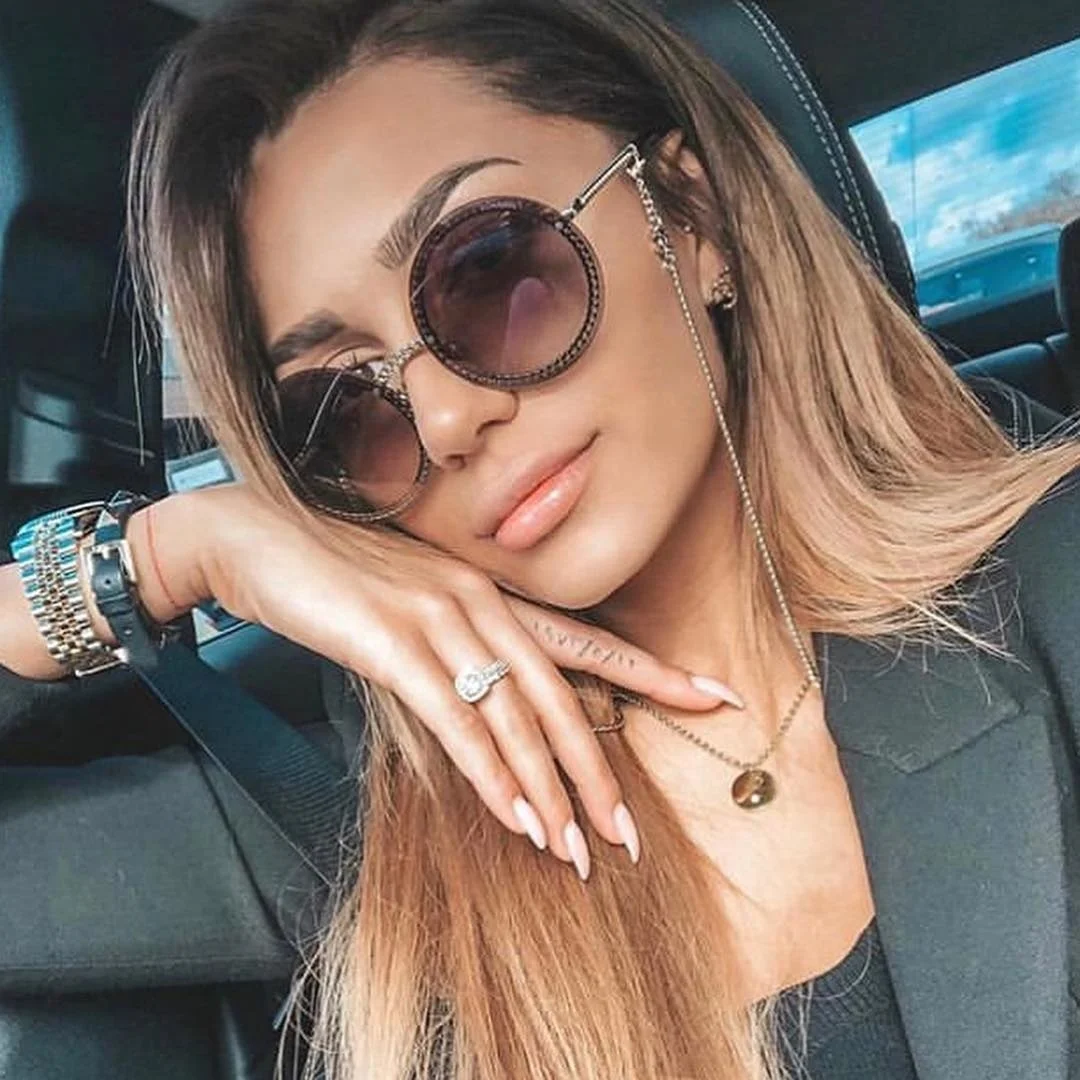 

9092 Latest Fashion Oversized Sunglasses With Chain Fashion Rimless Sunglasses Newest 2021, As picture