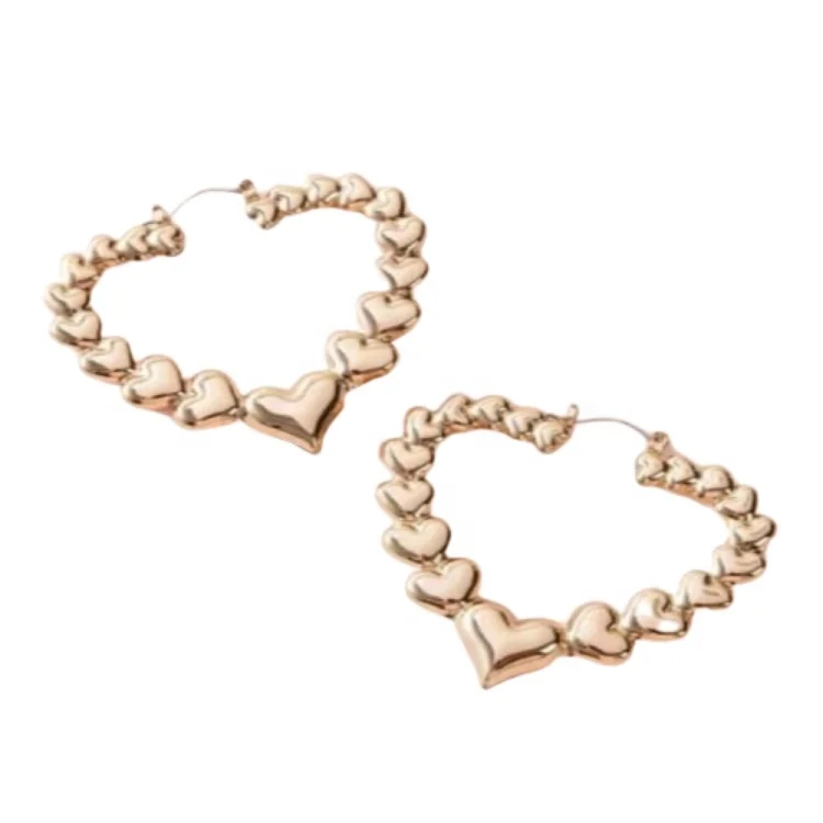 

Gold Plated Personalized Heart Shape Custom Hoop Fashion Jewelry Earrings For Women