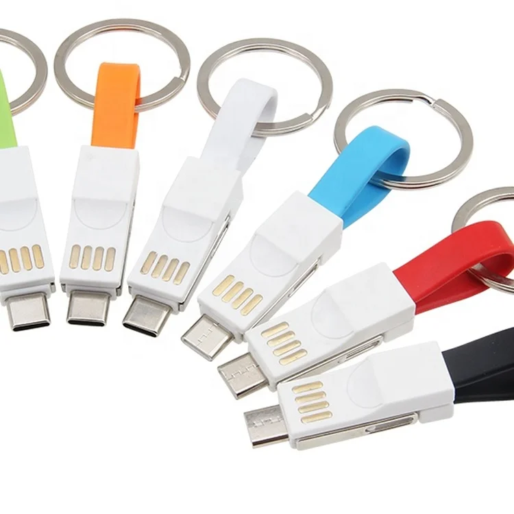 

Mini Short Magnetic 3 in 1 Cell Phone IOS Micro Type C Data Charger Keychain USB Cable, Black/white/blue/red/green/orange