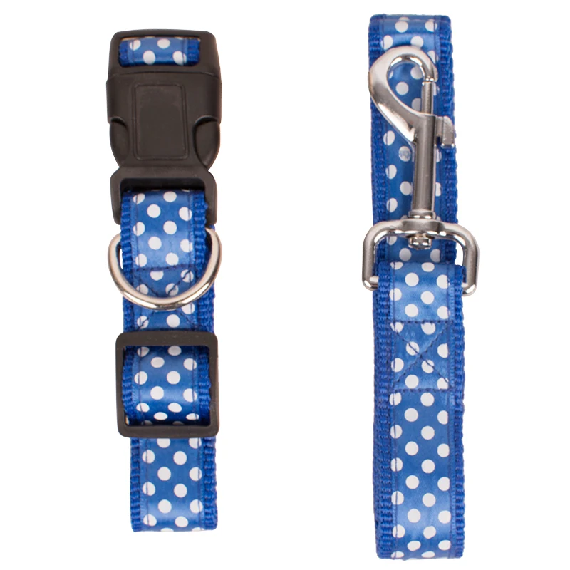 

wholesale manufacturer stock orange blue custom adjustable pet dog ribbon collar and leash set, Plaid blue ,orange,dot blue