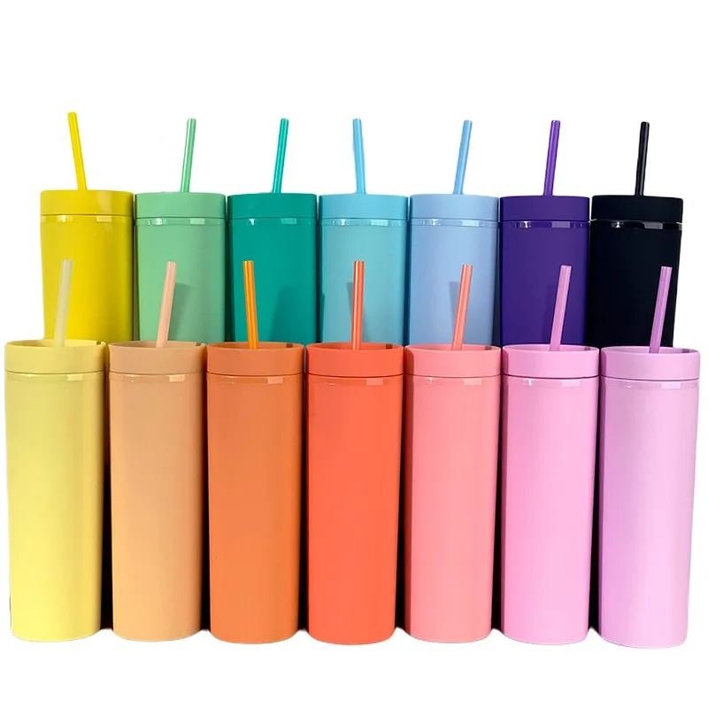 

Doyoung BPA Free Pastel Colored Skinny Acrylic Tumbler 16oz Double Wall Plastic Tumbler with Lid and Straw Plastic, Colors