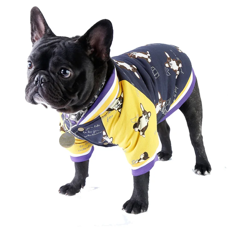 

Autumn Winter Pet Dog Clothes Pug French Bulldog Clothes Cartoon Print Puppy Thick Warm Coat Cotton Jacket For Small Medium Dogs, Black&yellow/pink/yellow/purple/black blue