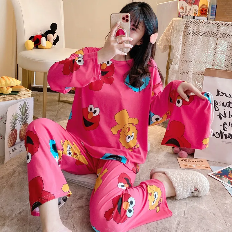 

Adult Pyjamas Long Sleeve Hot Sale Milk Silk Night Wear Cartoon Character Pajamas Terno Pajama Sleepwear Women