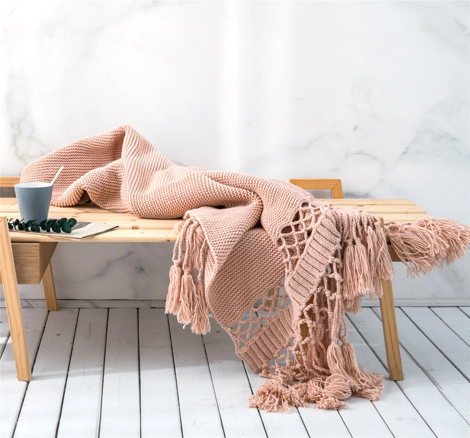 Luxury Stylish Handmade Knitted Sofa Throw Cover Super Soft Tassels