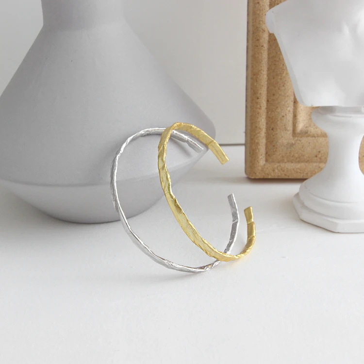 

S925 sterling silver simple irregular convex surface thin bangle gold individual open cuff bangle bracelet for girls, Optional as picture,or customized