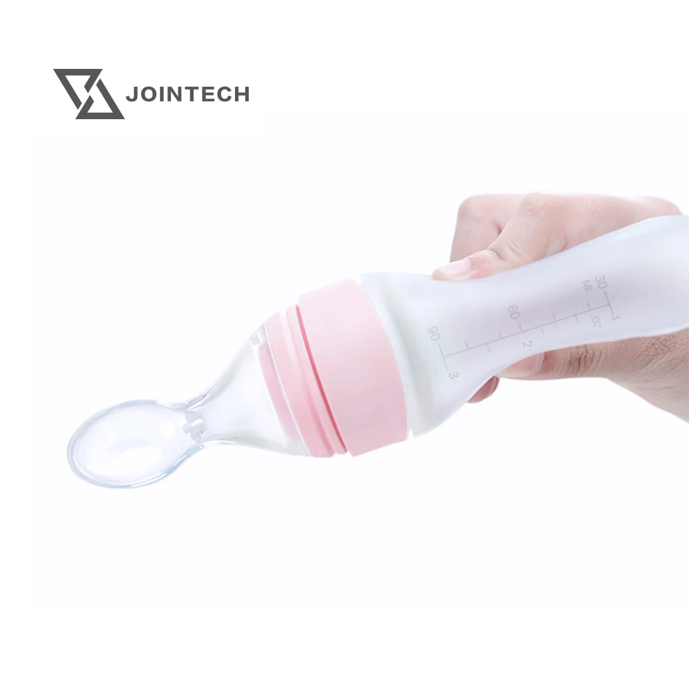 

Baby rice cereal soft spoon squeeze type silicone feeding bottle baby food feeding spoon, Customized color