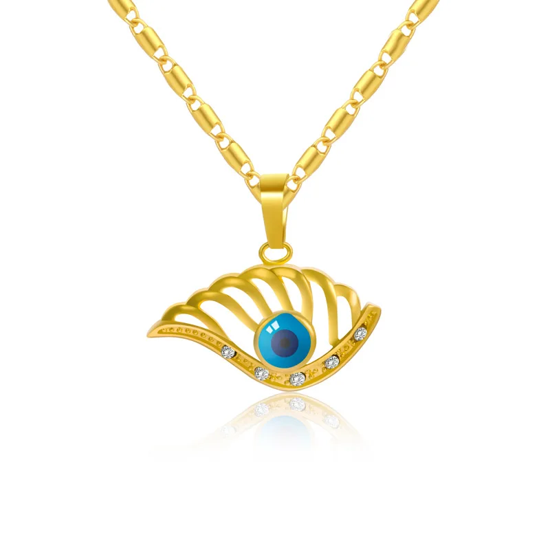 

HOVANCI New Arrival Gold Plated Blue Evil Eyes Pendant Necklace Micro Pave Cz Crystal Drip Oil Evil Eyes Necklace Jewelry Women, As picture show