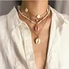 2Pcs/Set Bohemian Multi Layered Pearl Choker Necklace Collar Statement Natural Shell heart star Pendant Necklace Women Jewelry